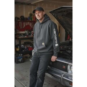 Carhartt 2XL Loose Fit Hoodie KZ88 Pullover Black Faded Worn Workwear Stains